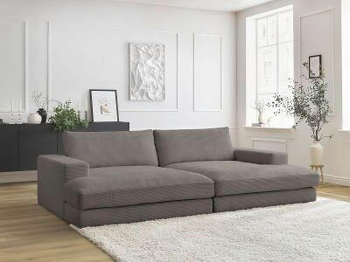 BIGSOFA LEONARD Cord Taupe  - Taupe/Schwarz, MODERN, Kunststoff/Textil (234/77/159cm)