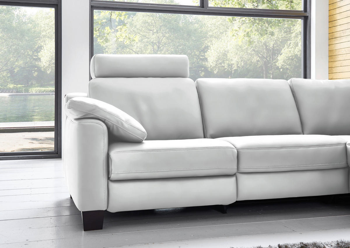 ECKSOFA in Echtleder Weiss  - Weiss/Eichefarben, Design, Leder/Holz (259/235cm) - Valdera