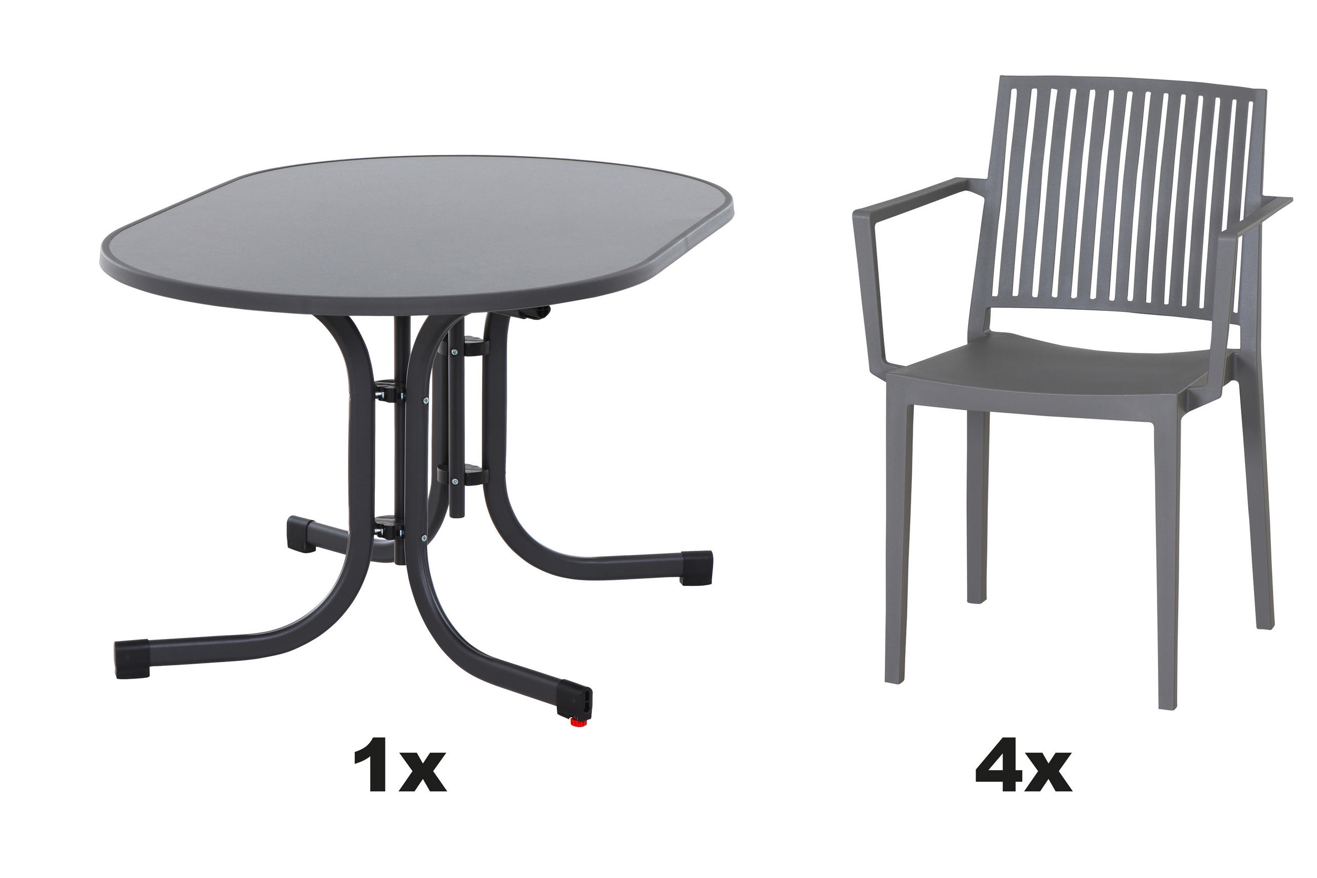 GARTENGARNITUR 5-teilig Stahl  - Grau, Basics, Kunststoff/Metall (90/80/138cm) - Siena Garden