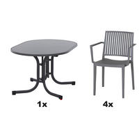 GARTENGARNITUR 5-teilig Stahl  - Grau, Basics, Kunststoff/Metall (90/80/138cm) - Siena Garden