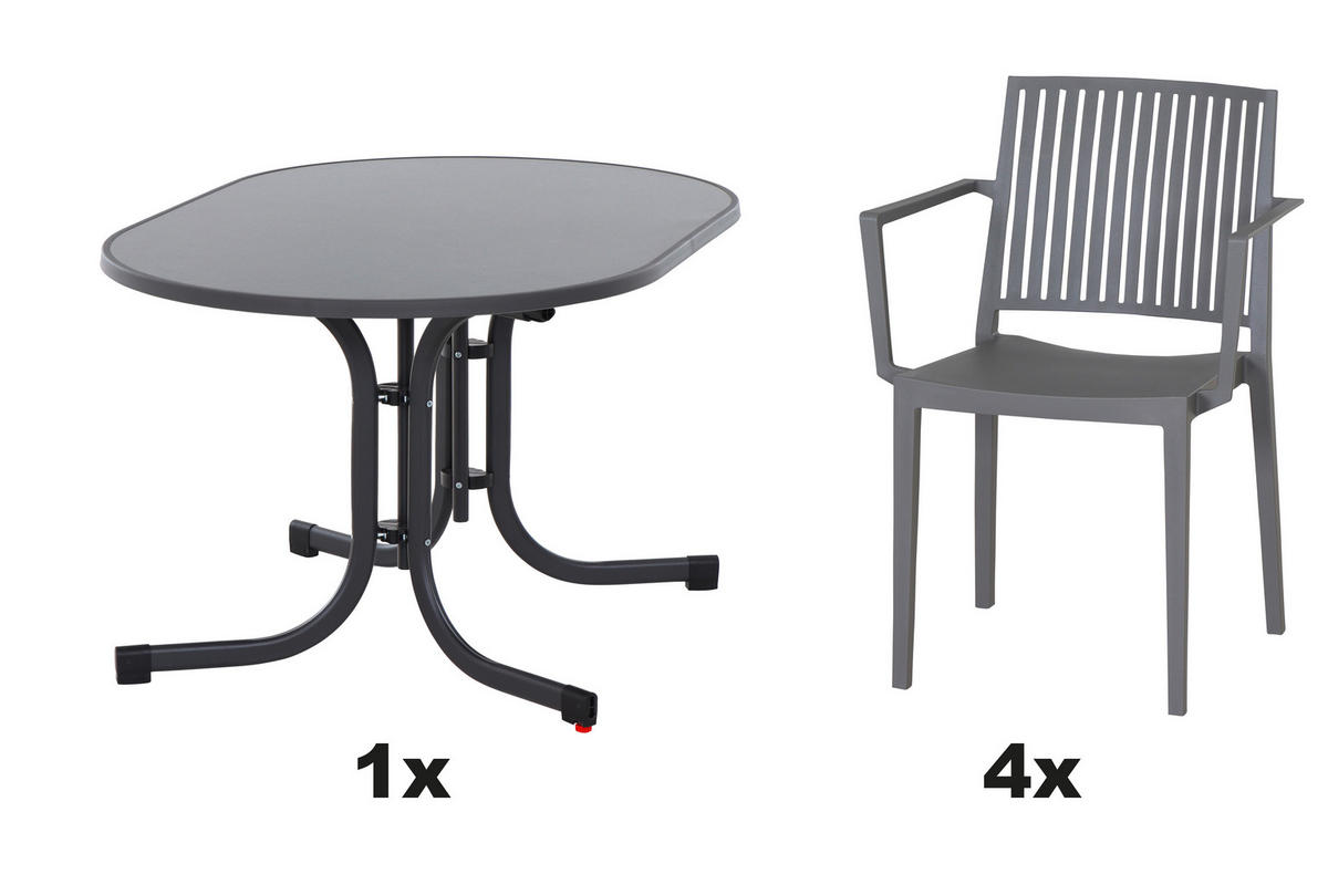 GARTENGARNITUR 5-teilig Stahl  - Grau, Basics, Kunststoff/Metall (90/80/138cm) - Siena Garden