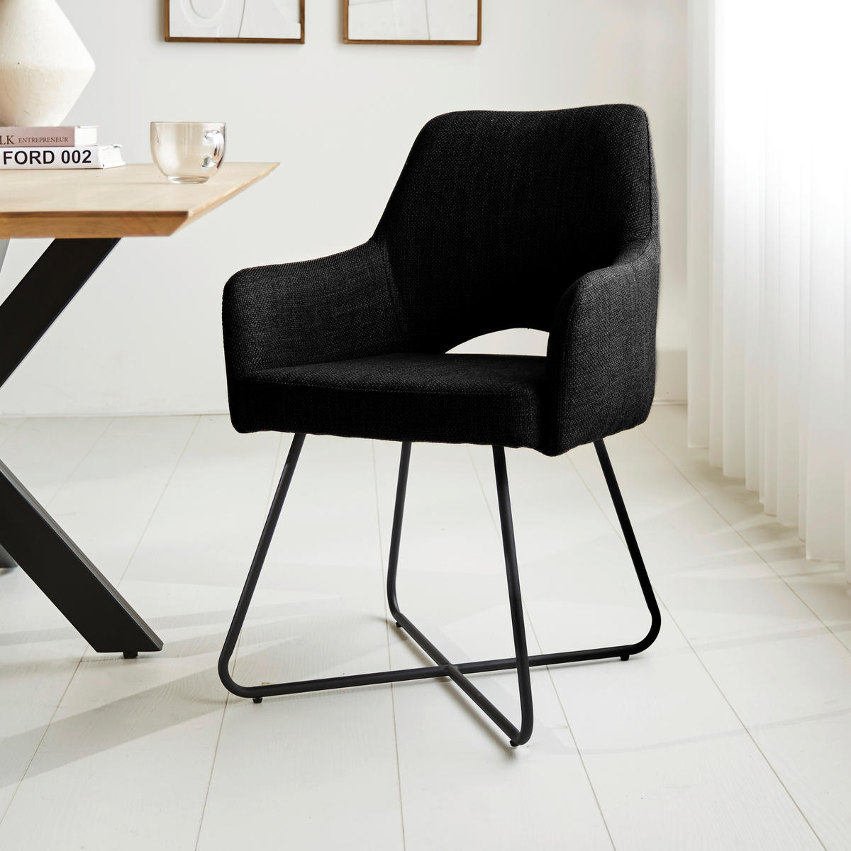 ŽIDLE S PODRUČKAMI, tkaná látka, černá - černá, Moderní, kov/textil (60/88/63,5cm) - MID.YOU
