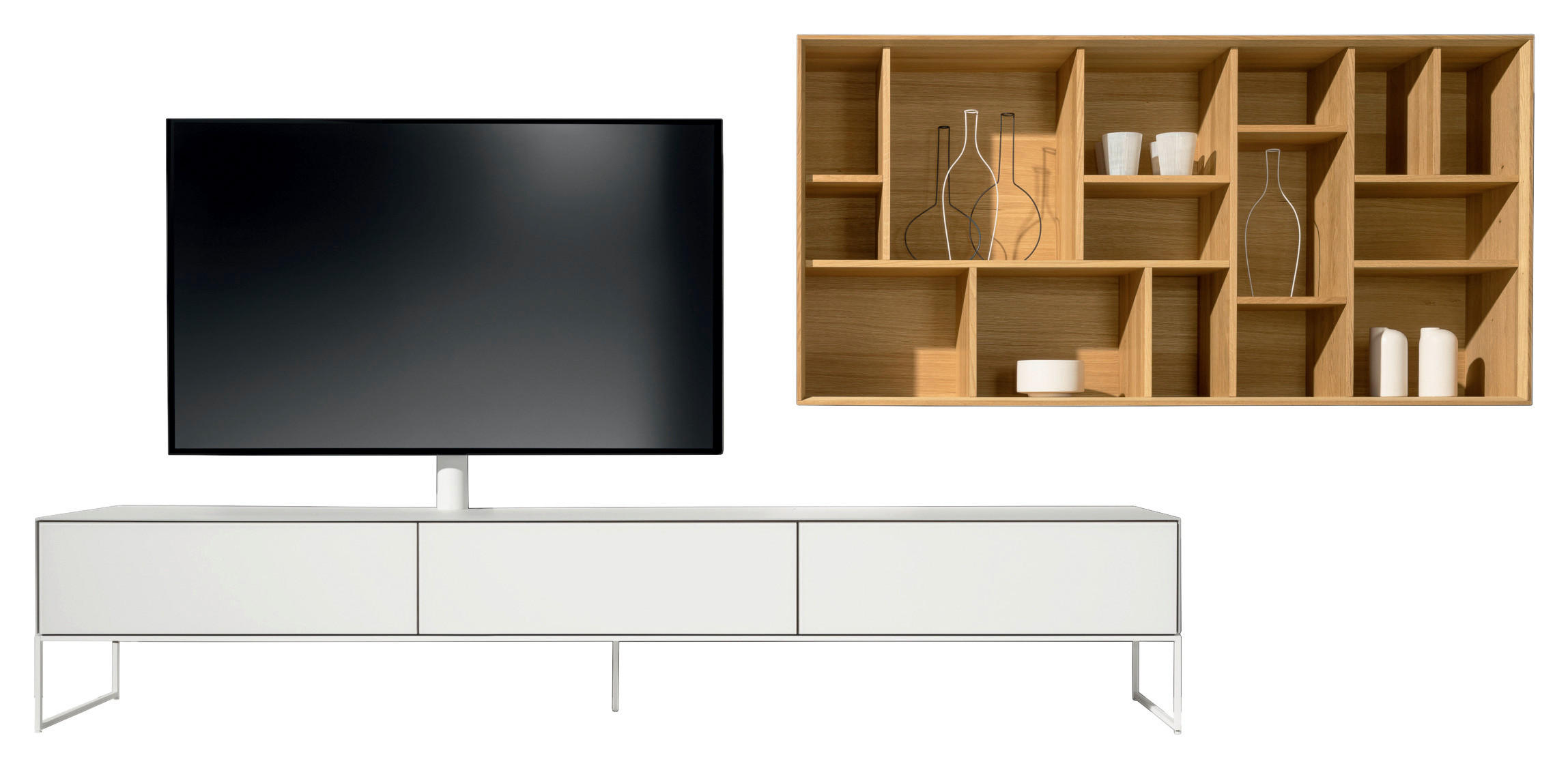 WOHNWAND  in Weiß, Eichefarben  320,6/149,7/48,3 cm  - Eichefarben/Weiß, Design, Glas/Holz (320,6/149,7/48,3cm) - Team 7