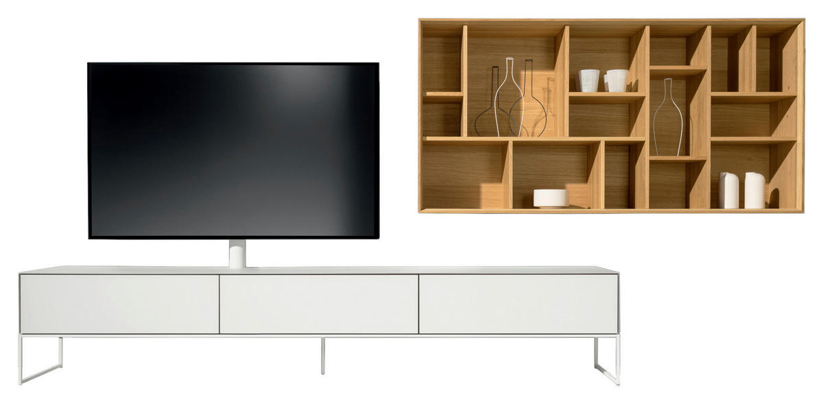 WOHNWAND  in Weiß, Eichefarben  320,6/149,7/48,3 cm  - Eichefarben/Weiß, Design, Glas/Holz (320,6/149,7/48,3cm) - Team 7