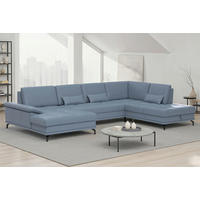 WOHNLANDSCHAFT COSTELLO E Graublau Echtleder  - Graublau/Schwarz, Basics, Leder/Metall (176/363/223cm) - Sit & More