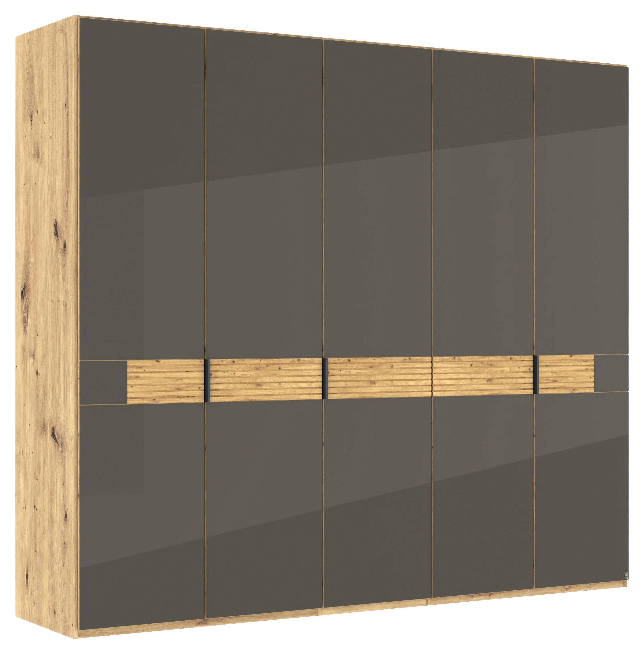 DREHTÜRENSCHRANK 250/216/58 cm,  in Braun, Eiche Bianco, 5 Tür(en)  - Schieferfarben/Eiche Bianco, Design, Glas/Holz (250/216/58cm) - Musterring