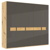 DREHTÜRENSCHRANK 250/216/58 cm,  in Braun, Eiche Bianco, 5 Tür(en)  - Schieferfarben/Eiche Bianco, Design, Glas/Holz (250/216/58cm) - Musterring