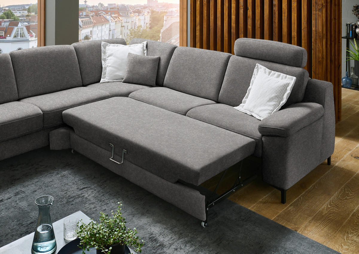 ECKSOFA in Chenille Graubraun  278/278 cm  - Graubraun/Schwarz, Design, Textil/Metall (278/278cm) - Valdera
