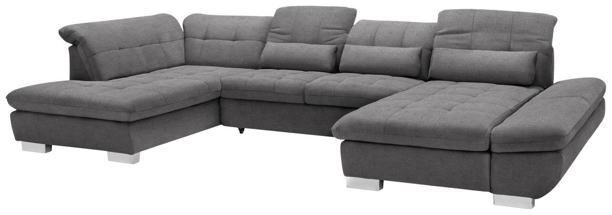 WOHNLANDSCHAFT in Mikrofaser Grau  - Chromfarben/Grau, Design, Kunststoff/Textil (211/350/204cm) - Xora