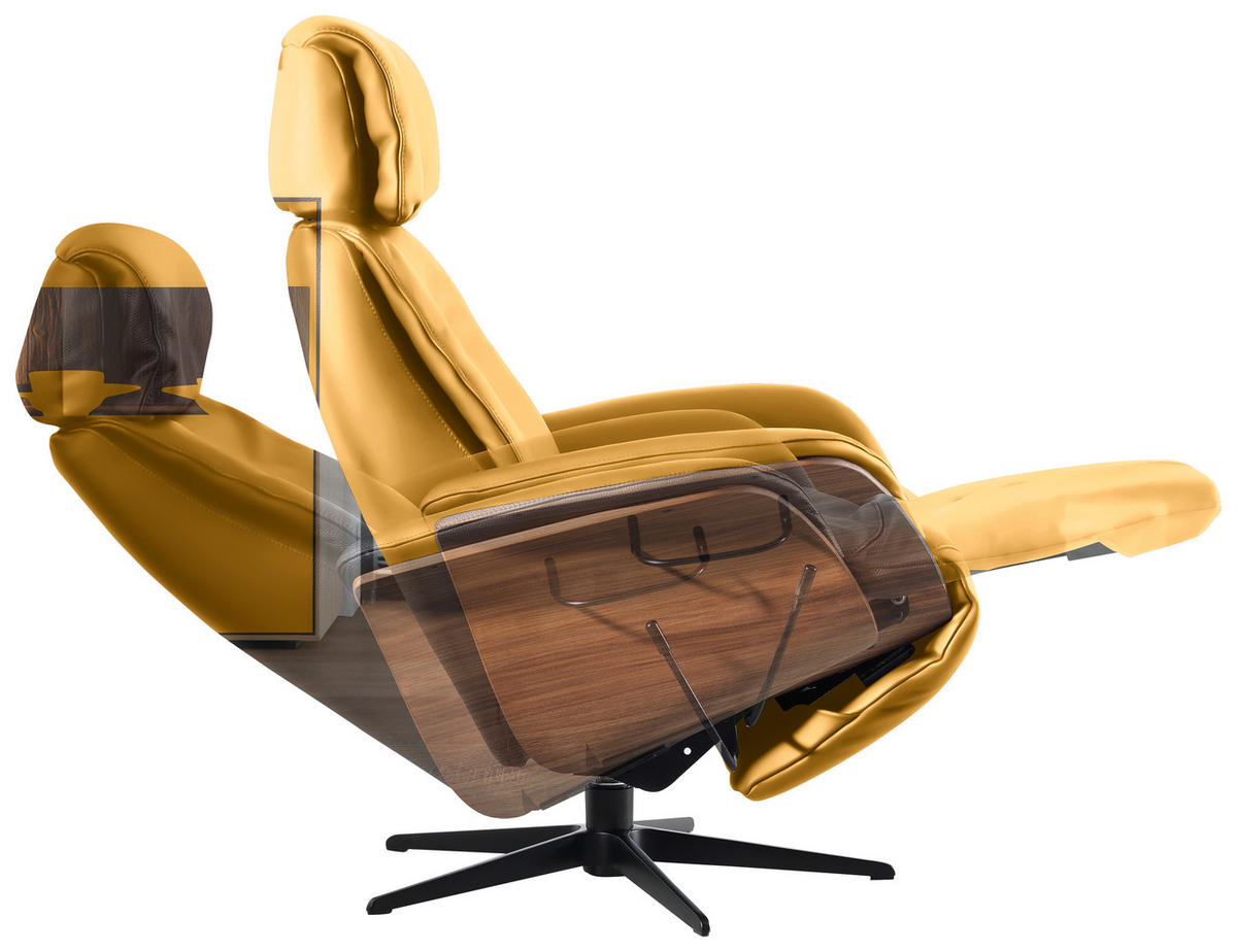 RELAXSESSEL in Leder Gelb  - Gelb/Nussbaumfarben, Design, Leder/Holz (78/104-113/84cm) - Welnova