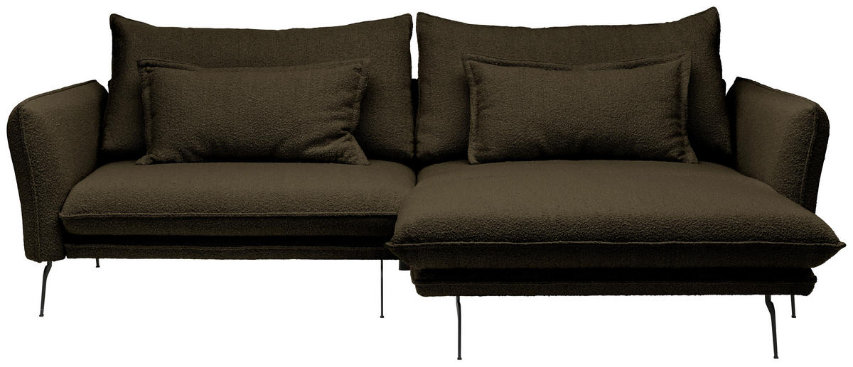 ECKSOFA Olivgrün Bouclé  - Schwarz/Olivgrün, Design, Textil/Metall (277/182cm) - Stylife