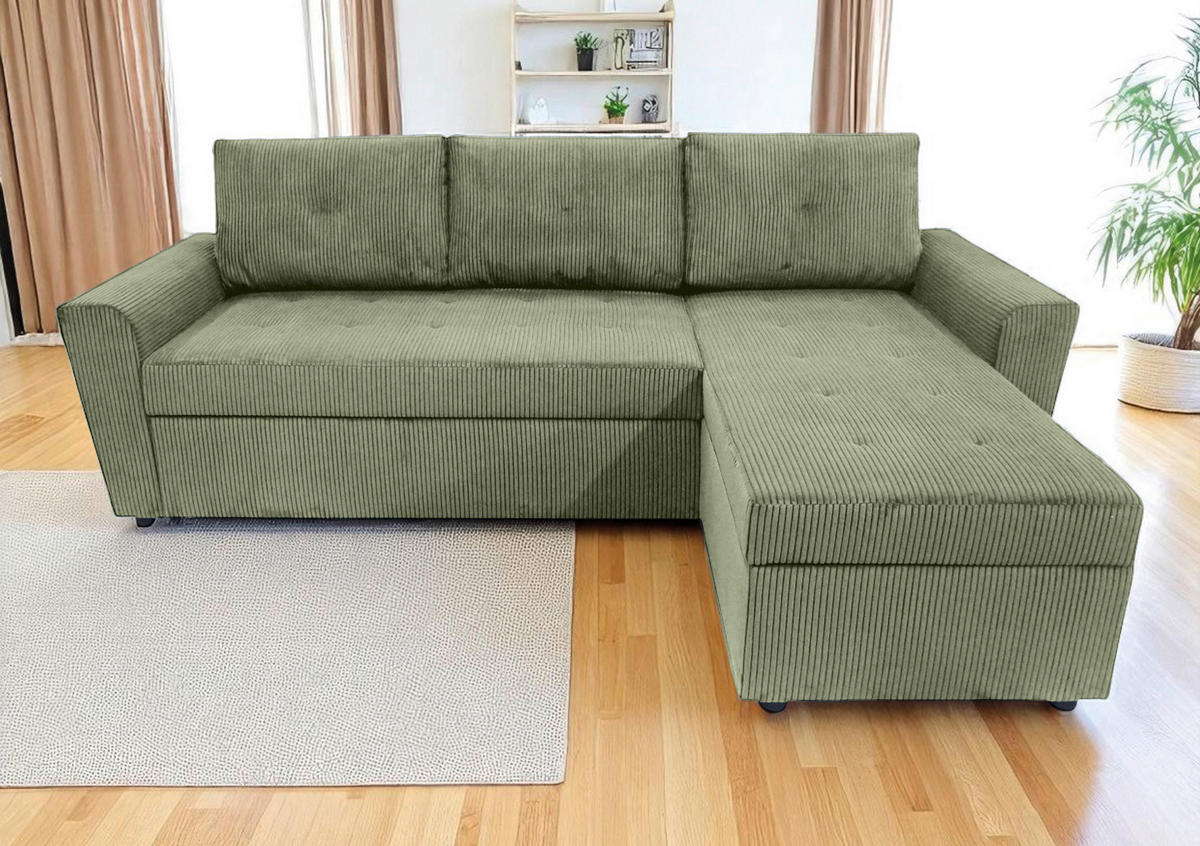 ECKSOFA TERMOLI in Cord Mintgrün  231/155 cm  - Schwarz/Mintgrün, Design, Kunststoff/Textil (231/155cm) - MID.YOU