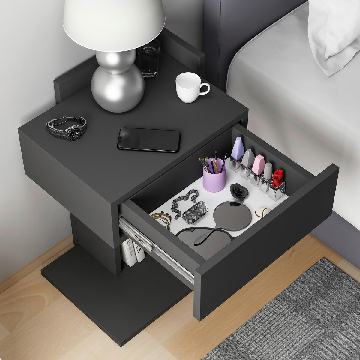 SÄNGBORD i antracit  - antracit, Design, trämaterial (41,4/55/33,2cm) - MID.YOU