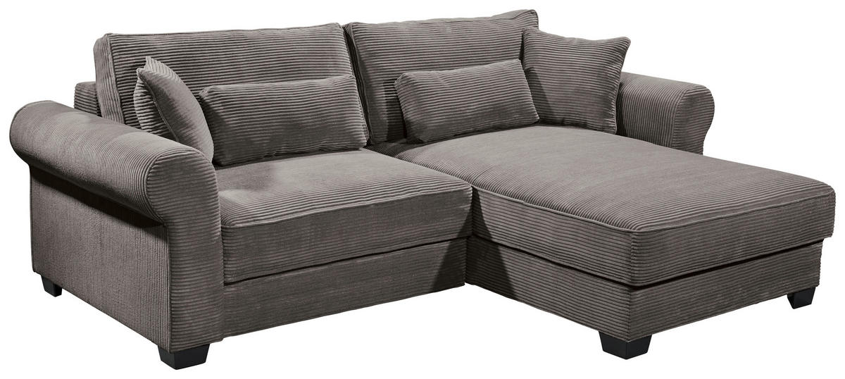 ECKSOFA in Cord Mokka  - Schwarz/Mokka, Basics, Kunststoff/Textil (255/92/185cm) - MID.YOU