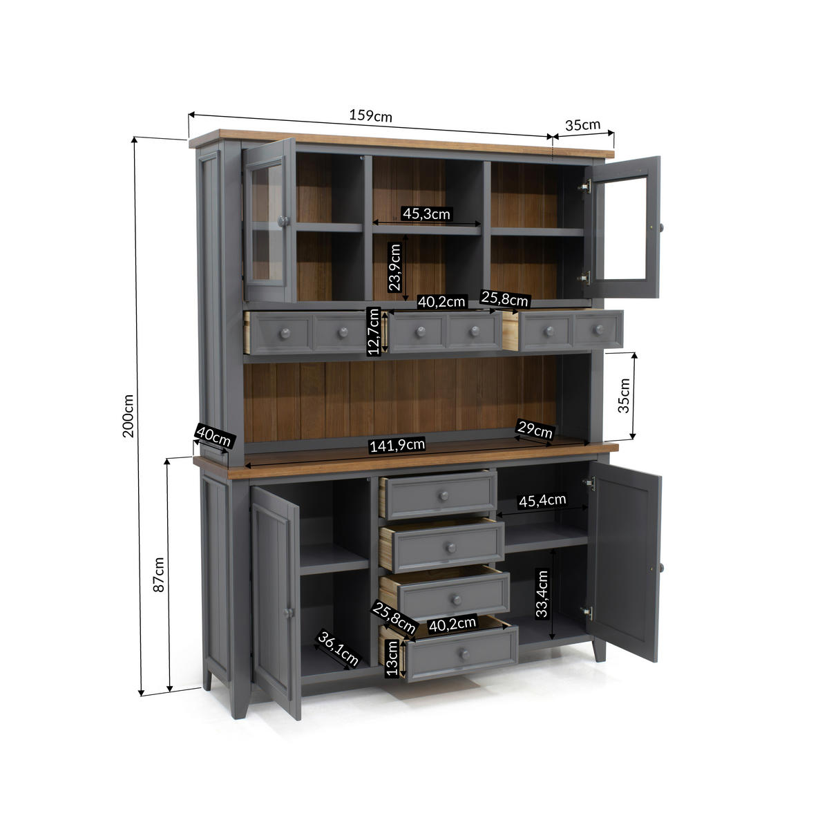 BUFFET 159/200/40 cm  in Anthrazit, Eiche dunkel  - Eiche dunkel/Anthrazit, MODERN, Glas/Holz (159/200/40cm) - MID.YOU