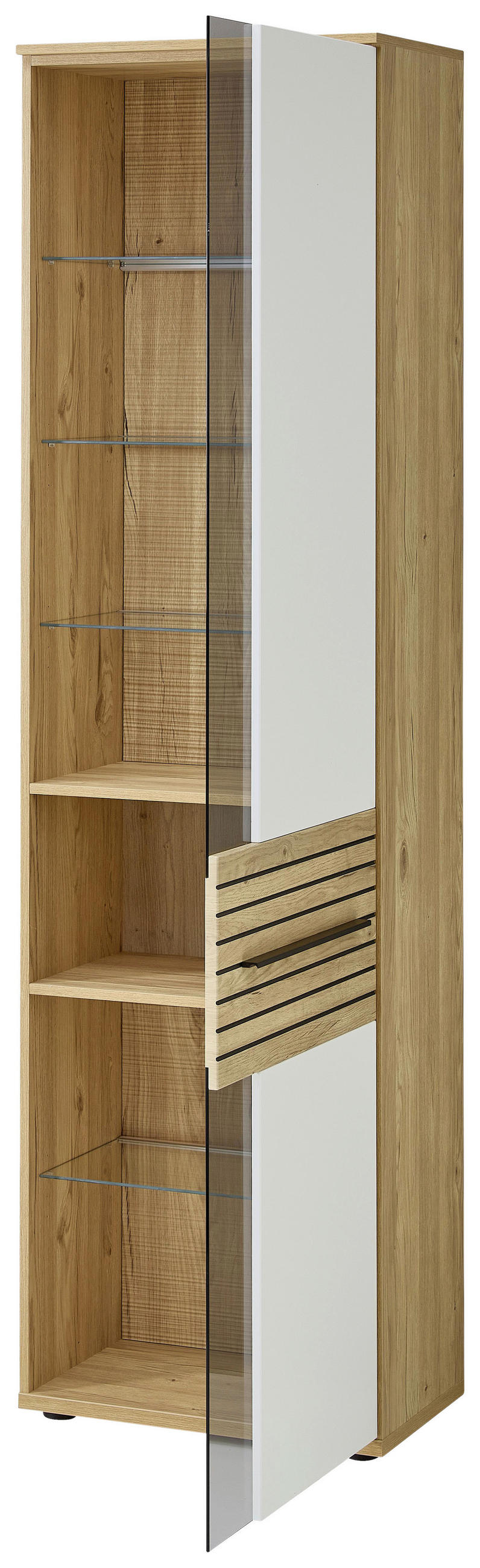 VITRINE  in Weiß, Eichefarben - Eichefarben/Schwarz, KONVENTIONELL, Glas/Holzwerkstoff (60/215/40cm) - Venda