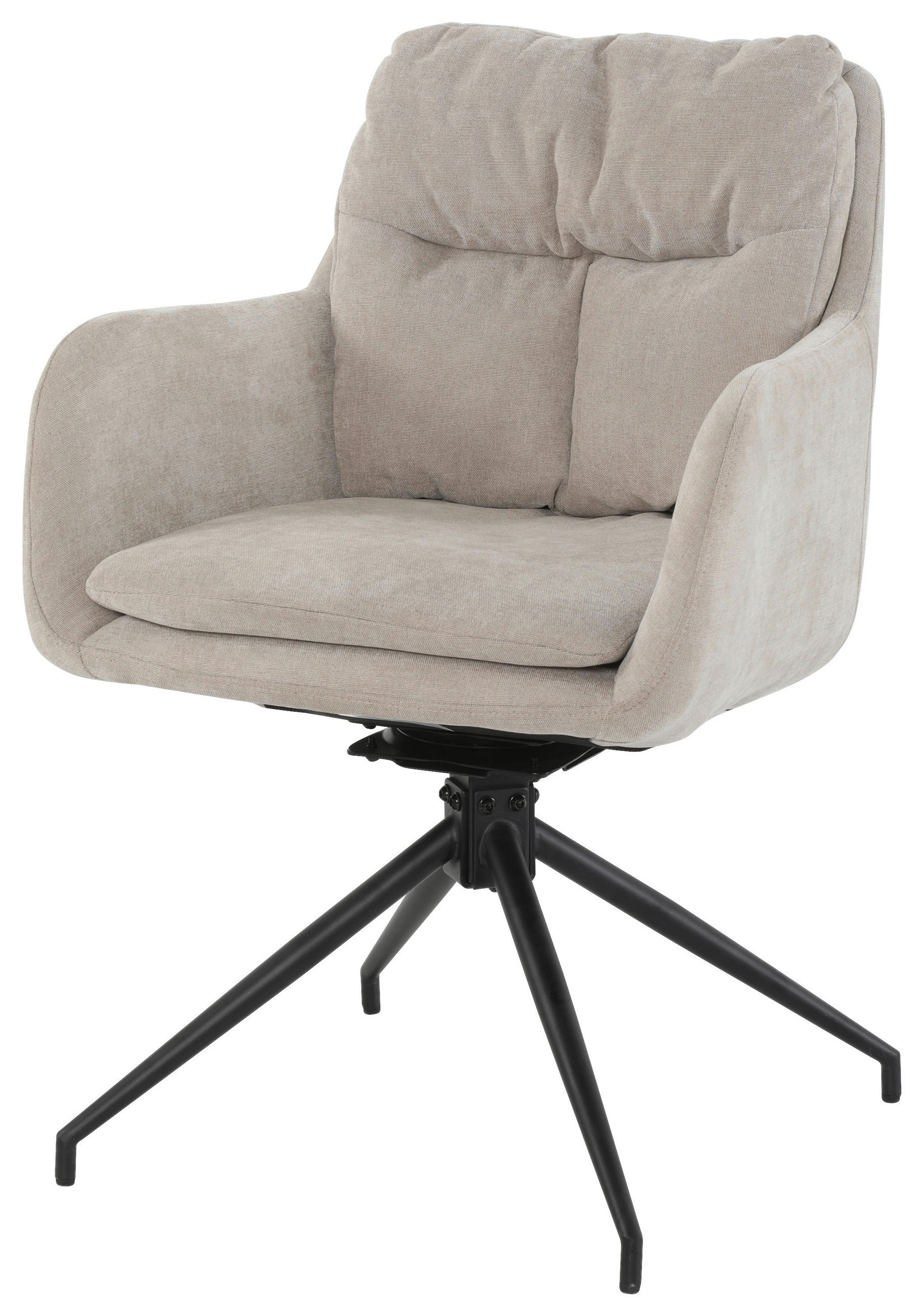 ARMLEHNSTUHL  Sitzfläche 180° drehbar, automatische Rückholfunktion Chenille  Schwarz, Beige  - Beige/Schwarz, MODERN, Textil/Metall (57.5/82/65cm) - Livetastic