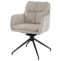 ARMLEHNSTUHL  Sitzfläche 180° drehbar, automatische Rückholfunktion Chenille  Schwarz, Beige  - Beige/Schwarz, MODERN, Textil/Metall (57.5/82/65cm) - Livetastic