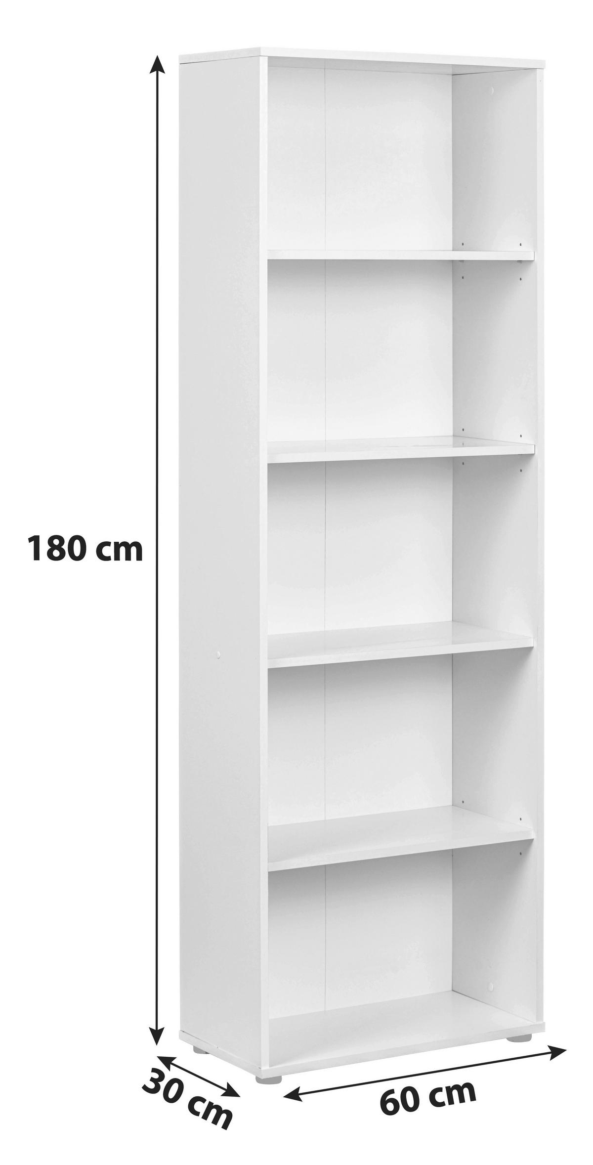 REGÁL, bílá, 60/180/30 cm - bílá/černá, Basics, kompozitní dřevo/plast (60/180/30cm) - MID.YOU