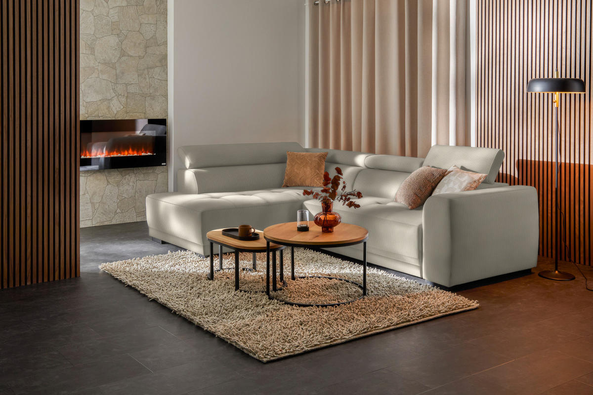 ECKSOFA in Feincord Beige  - Beige/Schwarz, Design, Kunststoff/Textil (205/284cm) - Xora