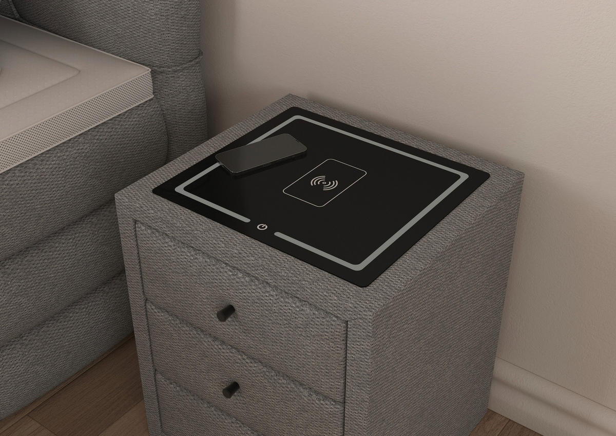 NACHTSCHRANK 49,5/56,5/46 cm, Grau,  - Schwarz/Grau, Basics, Glas/Kunststoff (49,5/56,5/46cm) - Chameo