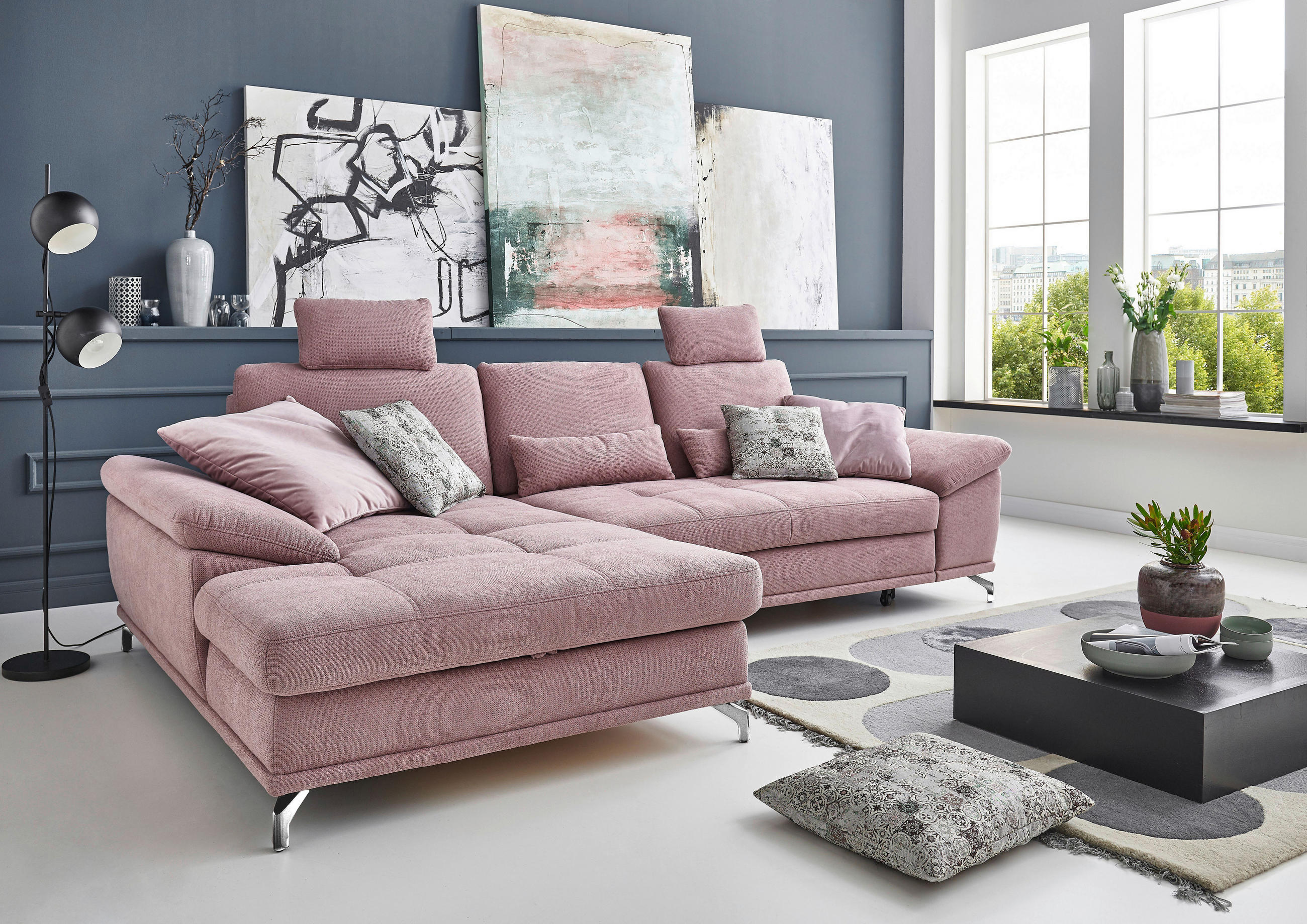 ECKSOFA  Flachgewebe Flieder  - Silberfarben/Flieder, Konventionell, Textil/Metall (176/301cm) - Sit & More