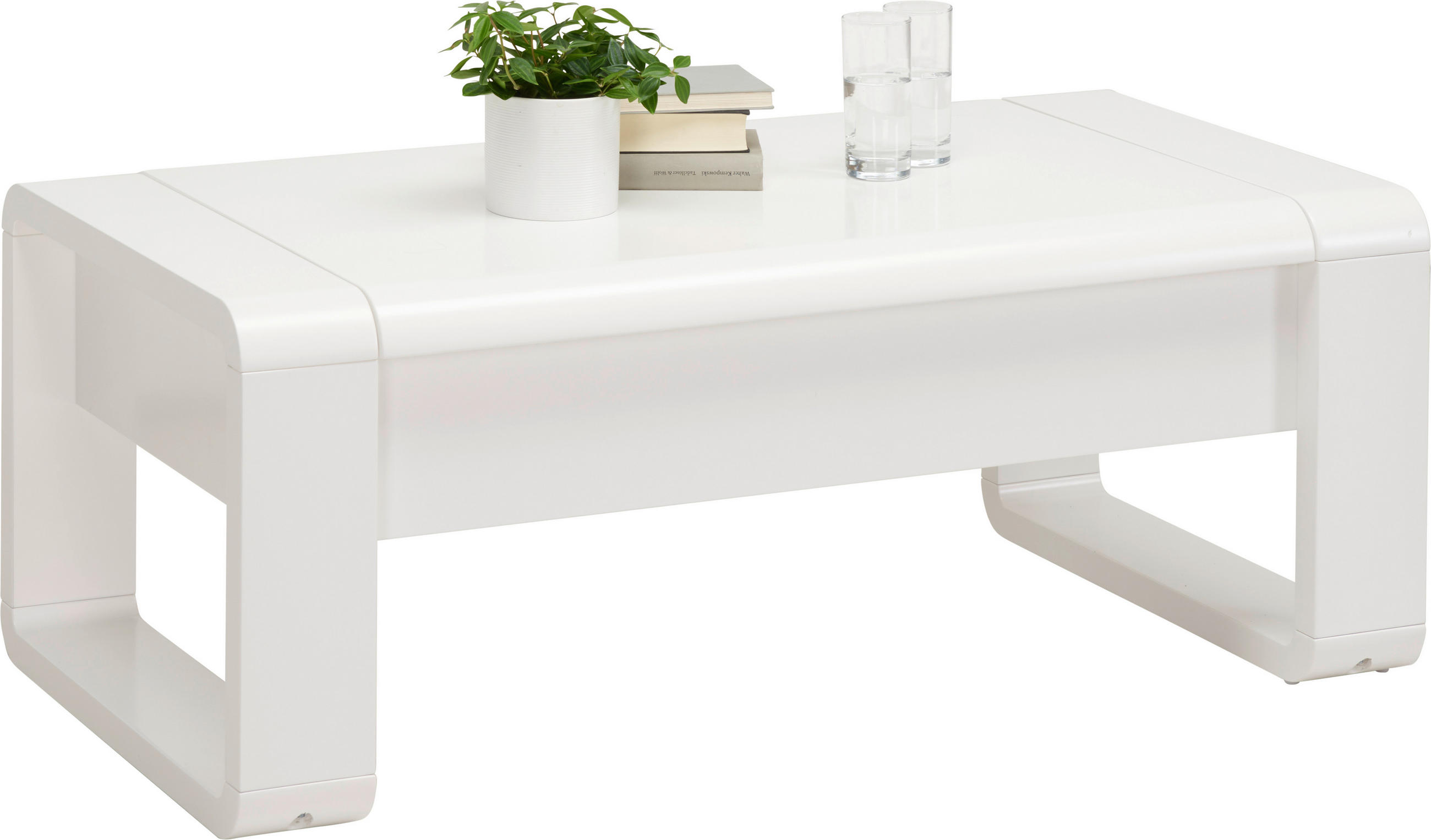 Hom`in COUCHTISCH 115/60/45-71 cm rechteckig Weiß Hochglanz Stauraum, höhenverstellbar jetzt nur online ➤