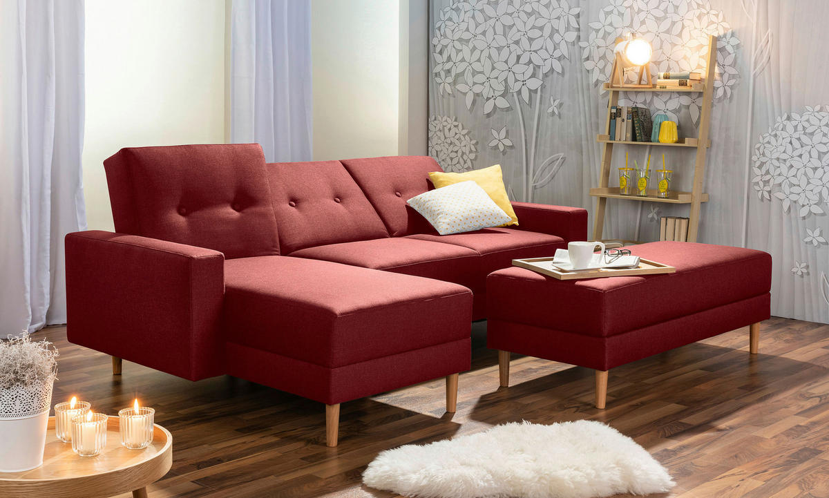 ECKSCHLAFSOFA in Flachgewebe Rot  - Rot/Erlefarben, Design, Holz/Textil (230/93/152cm) - Max Winzer