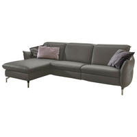 ECKSOFA in Echtleder Grau  - Grau/Nickelfarben, MODERN, Leder/Metall (179/233cm) - Livetastic