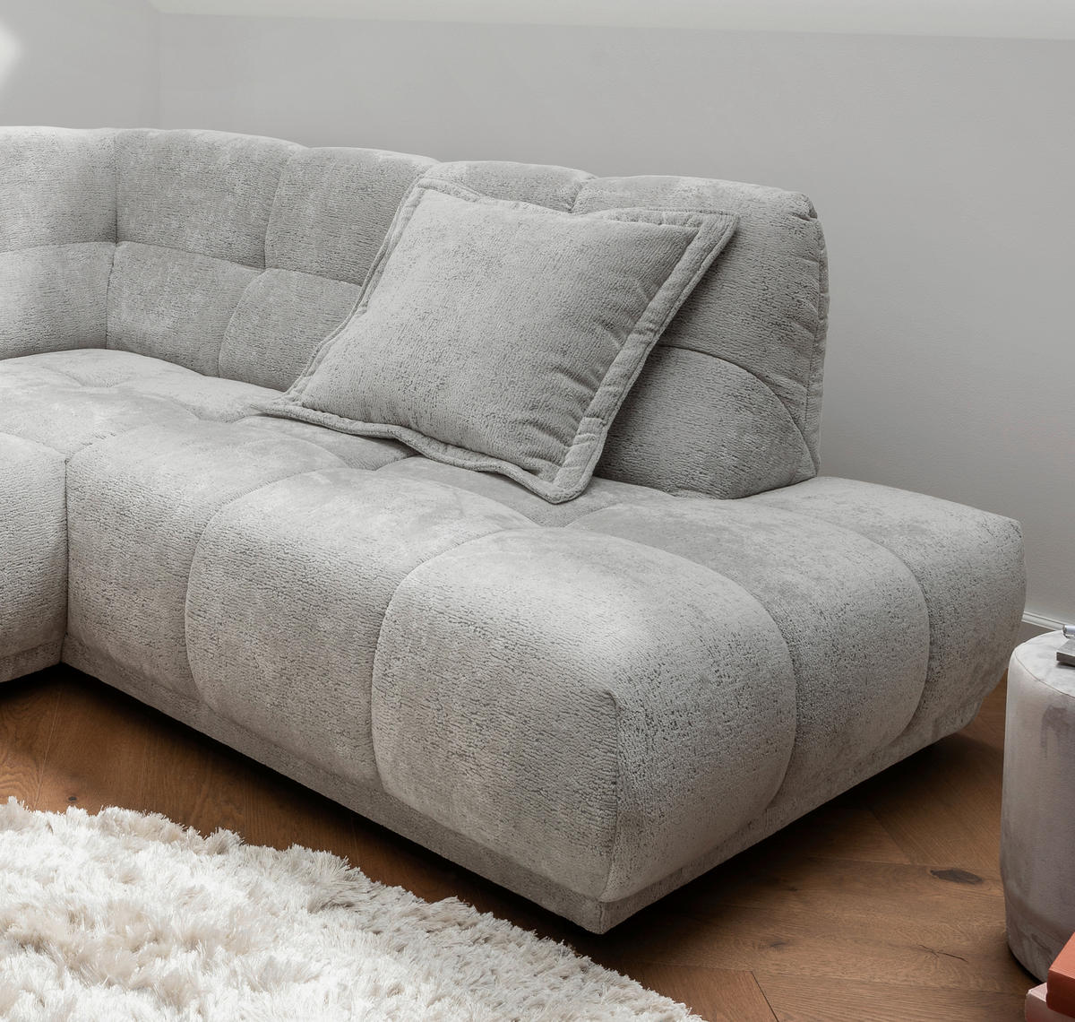 ECKSOFA ITALIA Silberfarben Chenille  - Silberfarben/Schwarz, MODERN, Kunststoff/Textil (254/203cm) - Livetastic