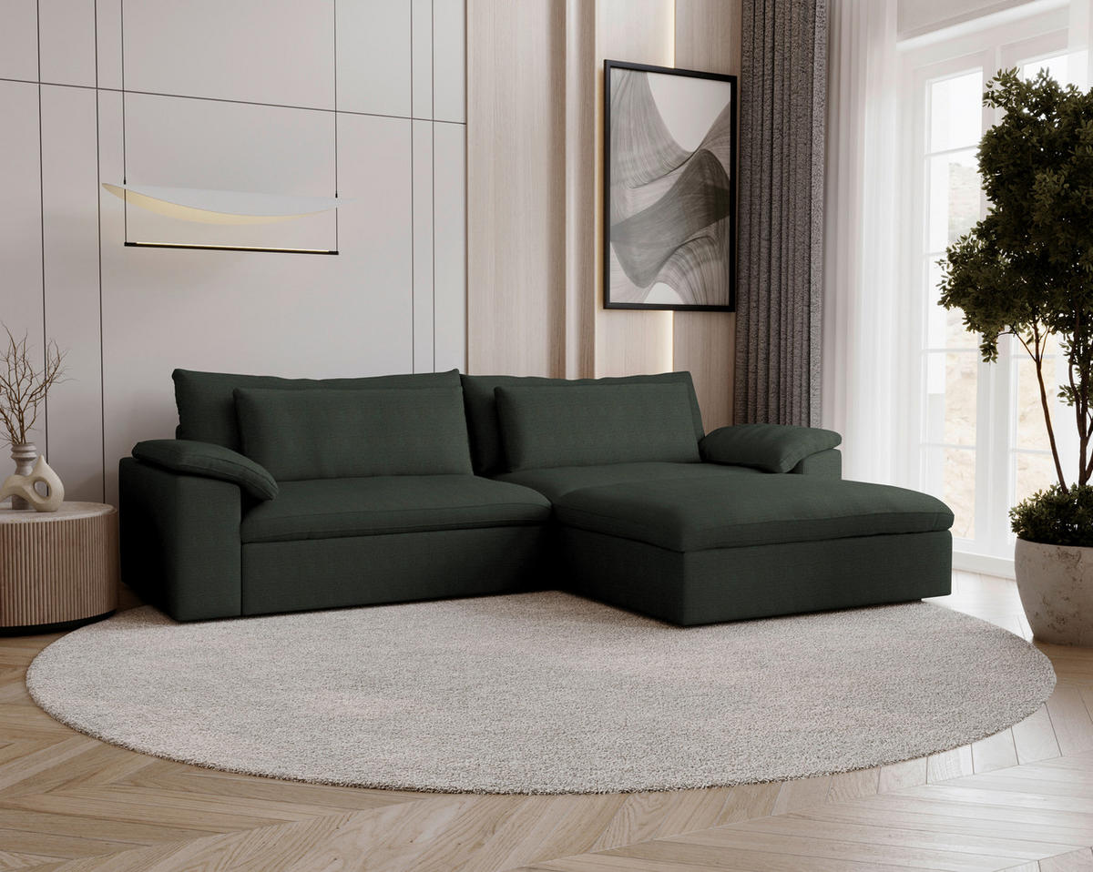 ECKSOFA  Chenille Waldgrün  - Waldgrün/Schwarz, Modern, Kunststoff/Textil (306/198cm) - Carryhome