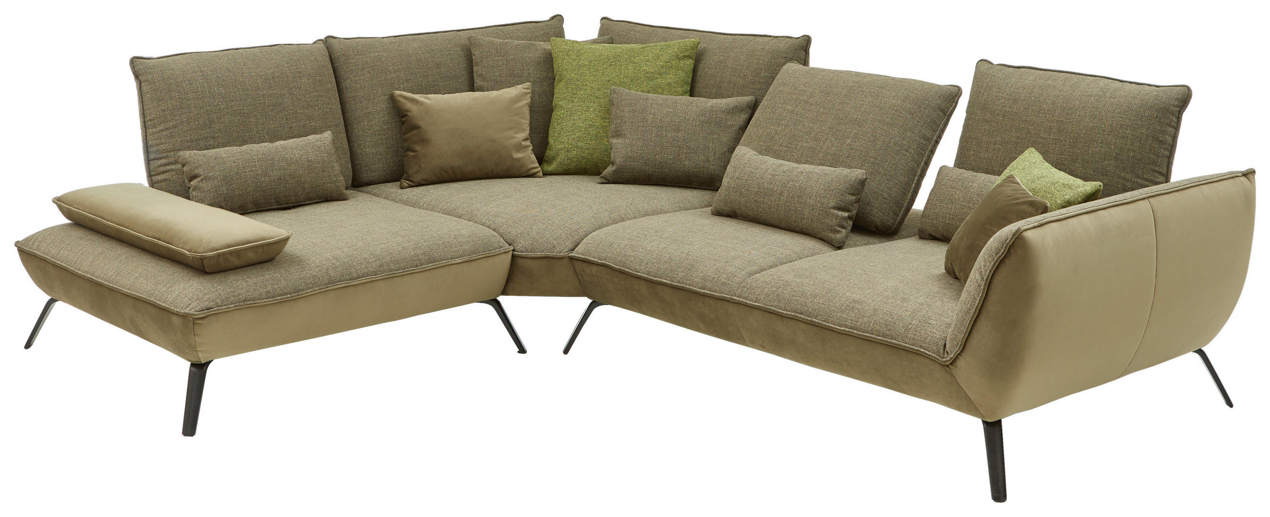 ECKSOFA Olivgrün Flachgewebe  - Schwarz/Olivgrün, Design, Textil/Metall (310/250cm) - Moderano