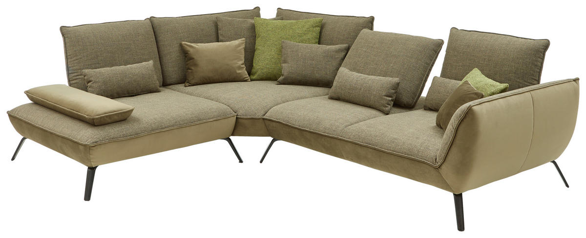 ECKSOFA Olivgrün Flachgewebe  - Schwarz/Olivgrün, Design, Textil/Metall (250/310cm) - Moderano