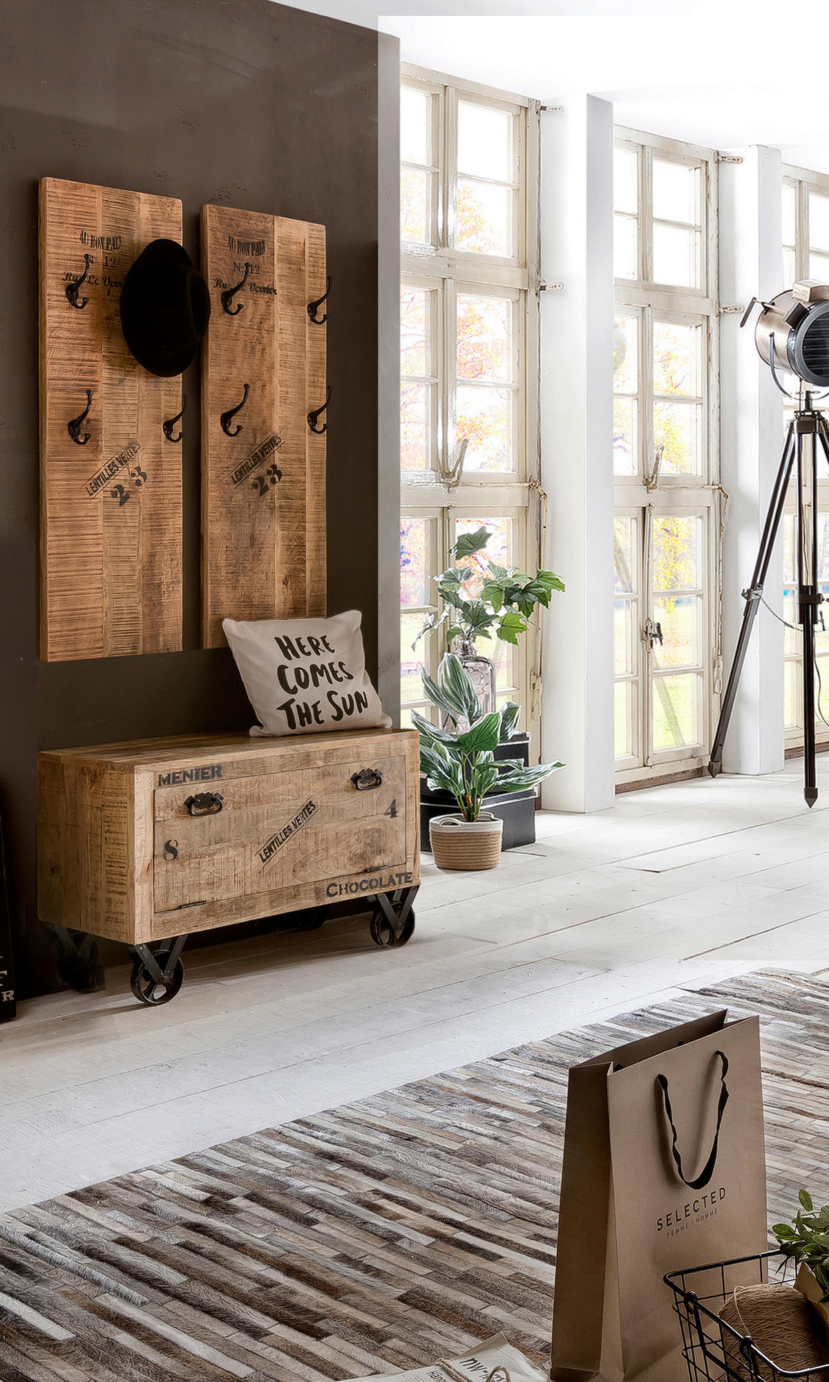 GARDEROBENPANEEL  in 35/110/8 cm  - Schwarz/Naturfarben, Design, Holz/Metall (35/110/8cm) - MID.YOU