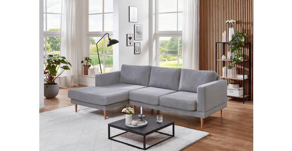ECKSOFA  in Flachgewebe Hellgrau Rückenkissen, Rücken echt  154/240 cm  - Buchefarben/Hellgrau, KONVENTIONELL, Holz/Textil (154/240cm) - Carryhome