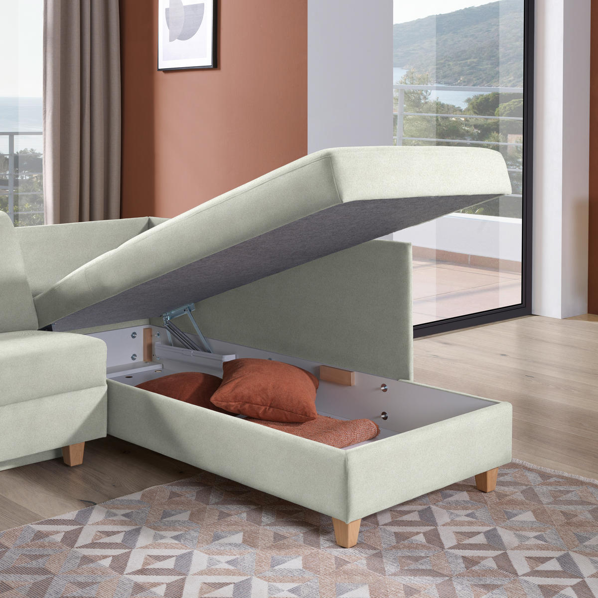 ECKSOFA in Flachgewebe Silberfarben  261/203 cm  - Eichefarben/Silberfarben, KONVENTIONELL, Holz/Textil (261/203cm) - Sedda
