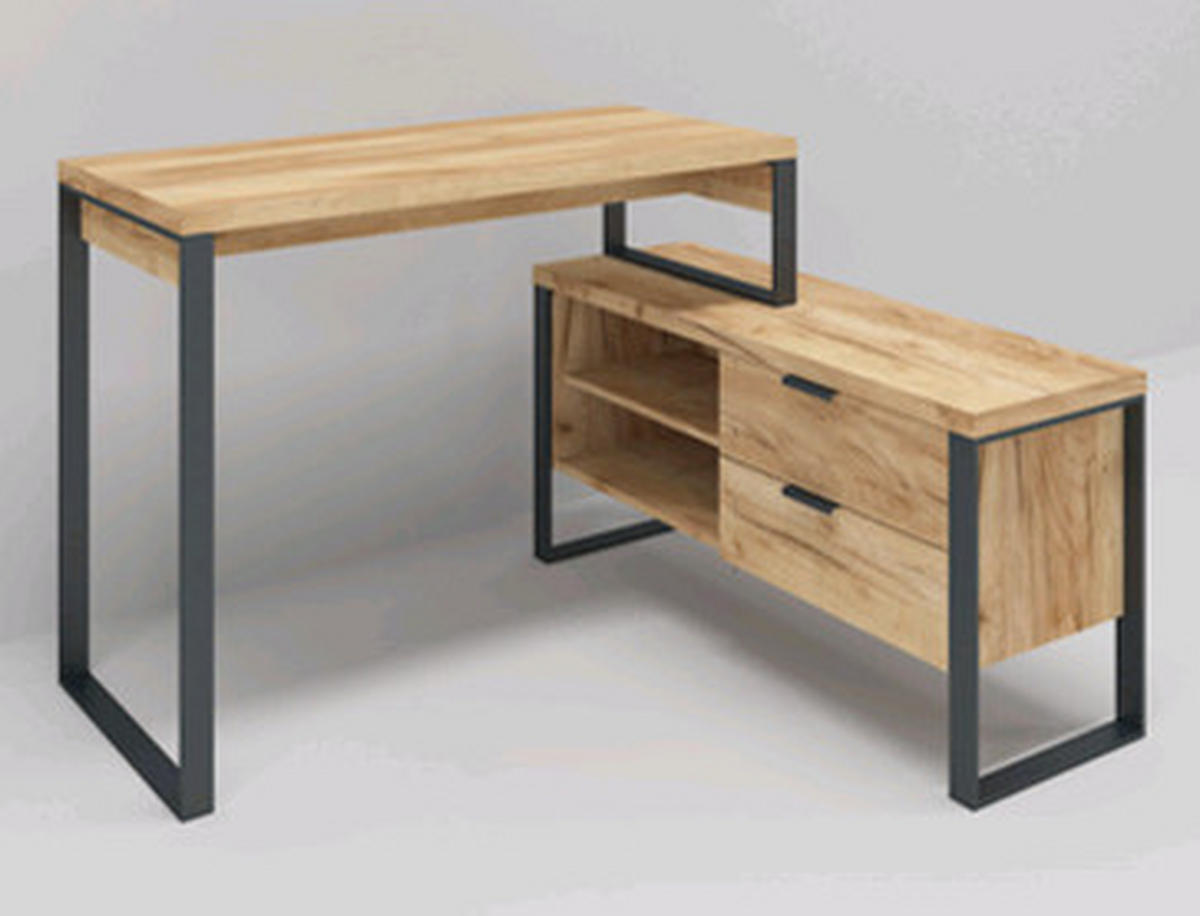 ECKSCHREIBTISCH 147/76/120 cm  in Eichefarben  - Eichefarben/Anthrazit, MODERN, Holzwerkstoff/Metall (147/76/120cm) - Novel