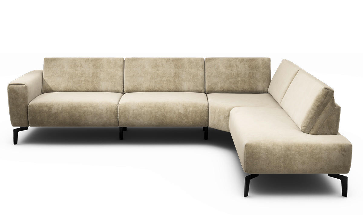 ECKSOFA Cosy Naturfarben Samt  - Schwarz/Naturfarben, Design, Textil/Metall (296/213cm) - SENSOO