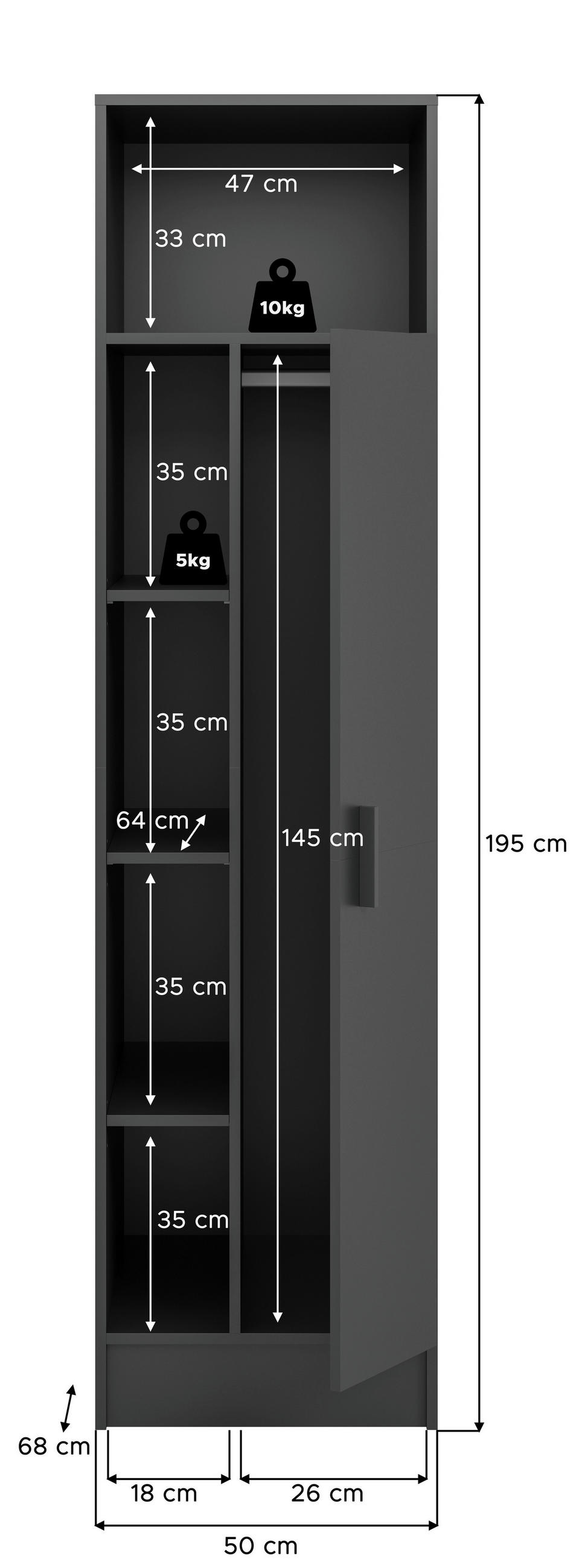HOCHSCHRANK 50/195/68 cm  - Anthrazit/Schwarz, Basics, Holzwerkstoff/Kunststoff (50/195/68cm) - MID.YOU