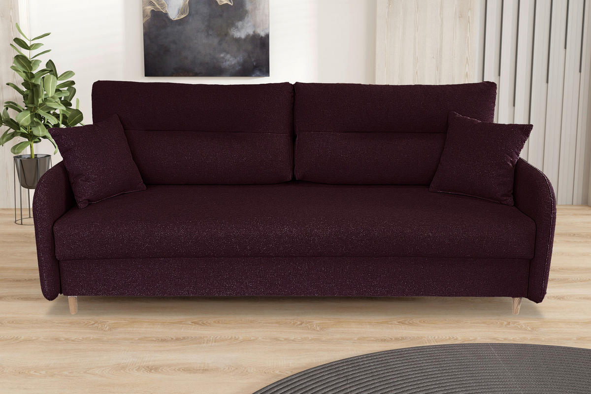 SCHLAFSOFA Flachgewebe Aubergine  - Aubergine/Schwarz, Design, Holz/Kunststoff (206/88/93cm) - MID.YOU
