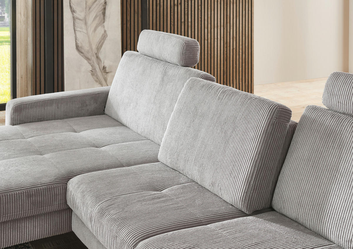 ECKSOFA Hellgrau Cord  - Hellgrau/Schwarz, MODERN, Textil/Metall (177/302cm) - Beldomo Style