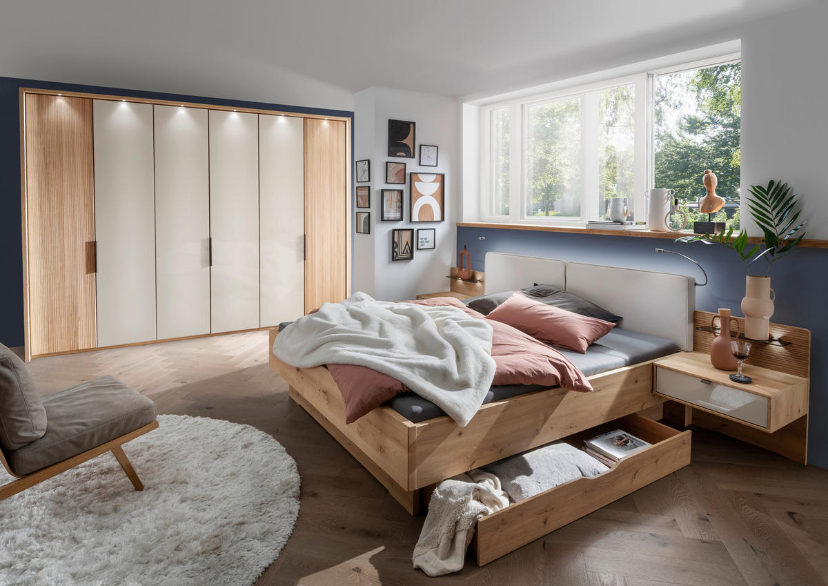 BETTANLAGE 180/200 cm  in Champagner, Eiche Bianco  - Eiche Bianco/Champagner, KONVENTIONELL, Holz/Holzwerkstoff (180/200cm) - Venda
