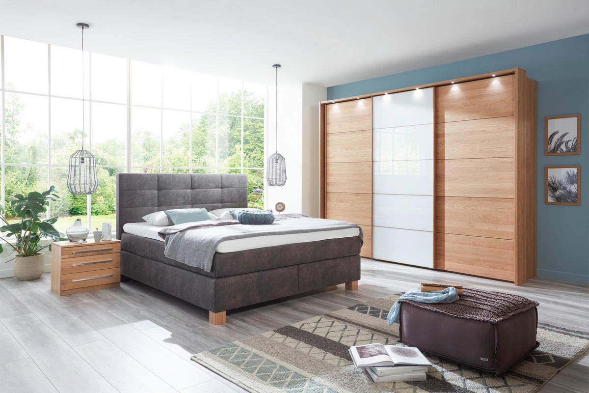 BOXSPRINGBETT 200/200 cm  in Schlammfarben  - Chromfarben/Schlammfarben, Konventionell, Kunststoff/Textil (200/200cm) - Voleo