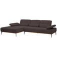 ECKSOFA in Flachgewebe Dunkelbraun  - Dunkelbraun/Schwarz, Natur, Holz/Textil (176/314cm) - Valnatura