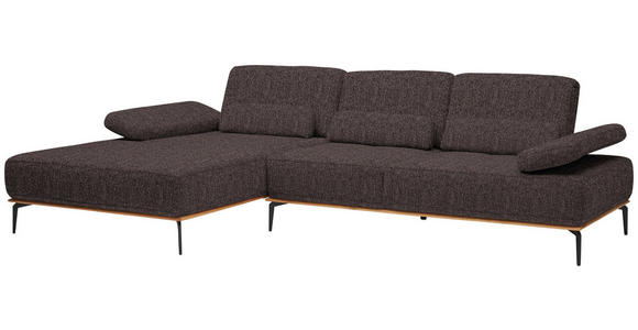 ECKSOFA in Flachgewebe Dunkelbraun  - Dunkelbraun/Schwarz, Natur, Holz/Textil (176/314cm) - Valnatura