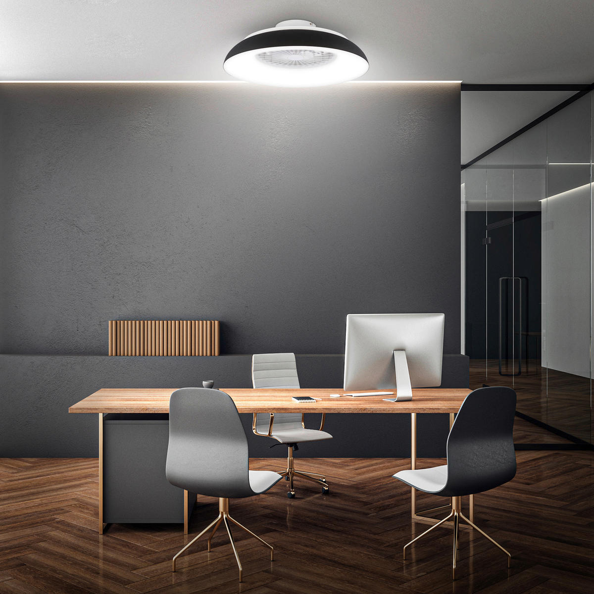 Deckenleuchte mit Ventilator 60/19 cm  - Schwarz/Weiß, Design, Kunststoff (60/19cm)