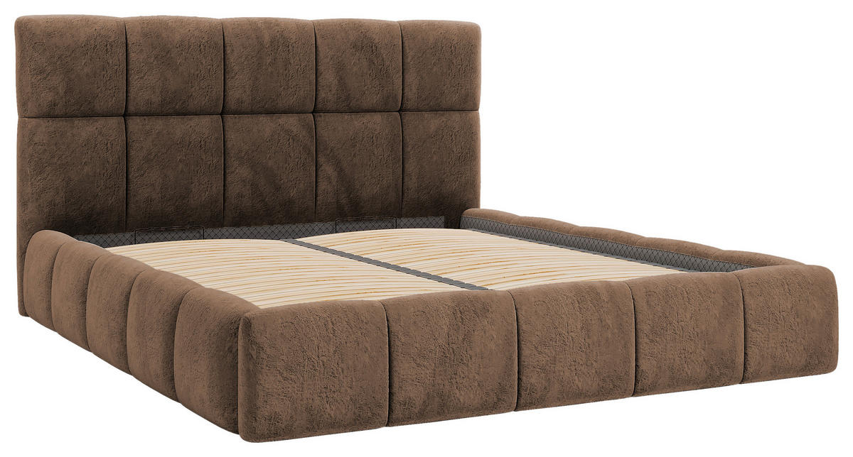 Polsterbett Cherry Mikrofaser 180/200 cm,  in Braun, Lattenrost, Bettkasten,  - Schwarz/Braun, MODERN, Holz/Holzwerkstoff (180/200cm) - MID.YOU