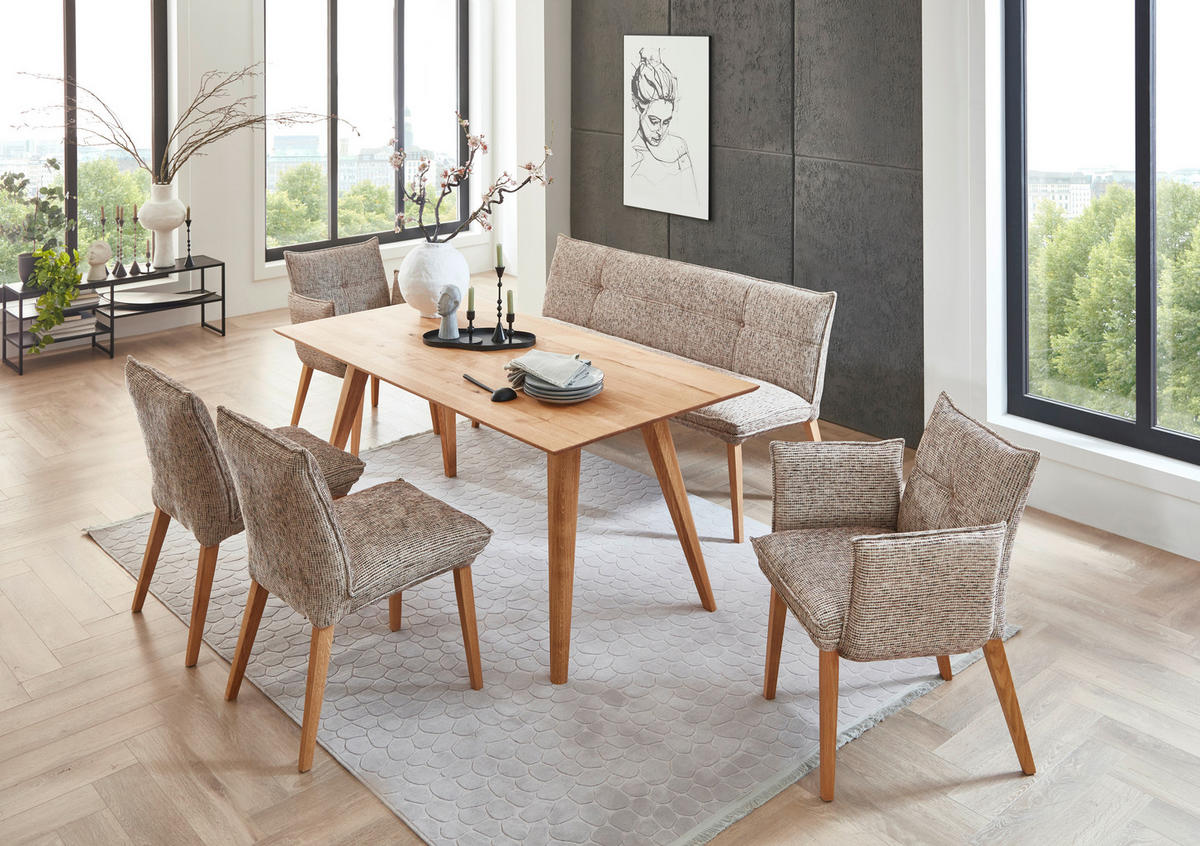 SITZBANK 159/86/65 cm Chenille Taupe, Eichefarben Eiche massiv Holz  - Taupe/Eichefarben, KONVENTIONELL, Holz/Textil (159/86/65cm) - Valdera