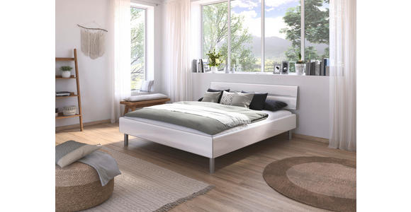 BETT 180/200 cm  in Weiß Hochglanz  - Weiß Hochglanz/Alufarben, Design, Holzwerkstoff/Metall (180/200cm) - Carryhome