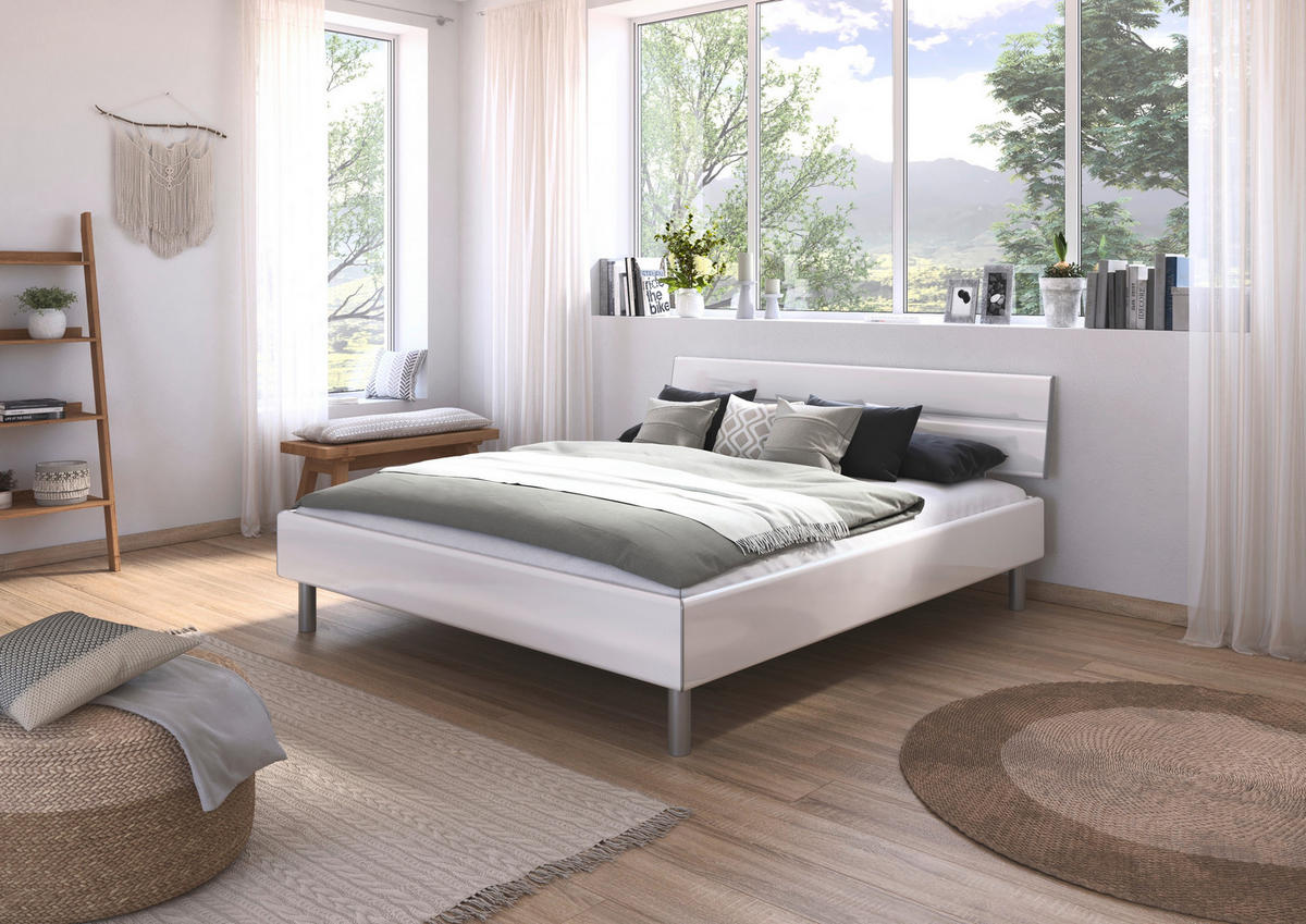 BETT 180/200 cm,  in Weiß Hochglanz,  - Weiß Hochglanz/Alufarben, Design, Metall (180/200cm) - Carryhome